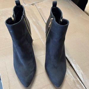 Suede and leather heeled booties